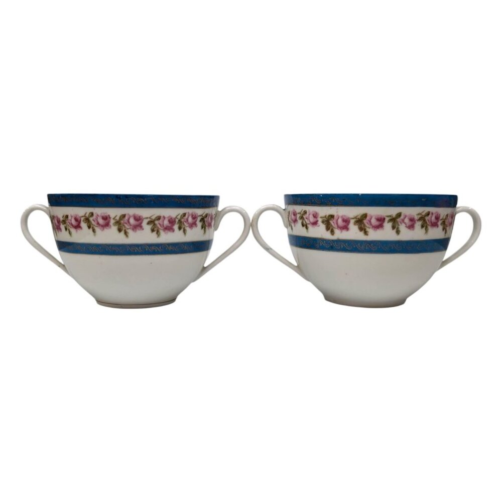 Antique Wanamaker Austria Double Handled Teacup LOT OF 2 White Floral Porcelain